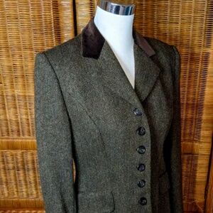 Ralph Lauren Brown/Olive Herringbone Eques Jacket w/ Velvet Collar SIZE 4